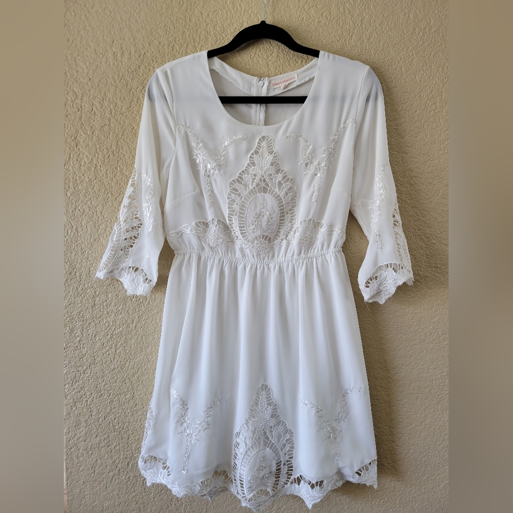 Dani Collection, Medium, White Dress with Embroidered Lace Detail